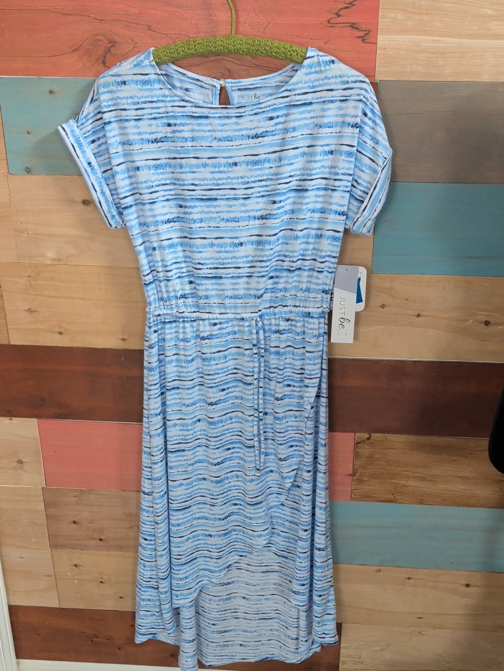 just be Light Blue & White Striped Midi Dress